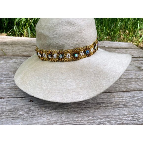 Vintage 1960s Felted Wool Bucket Hat Rhinestone Pearl Band Helios Jan Leslie - Picture 5 of 16